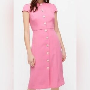J. Crew Pink Button-Front Cap-Sleeve Midi Dress 10P